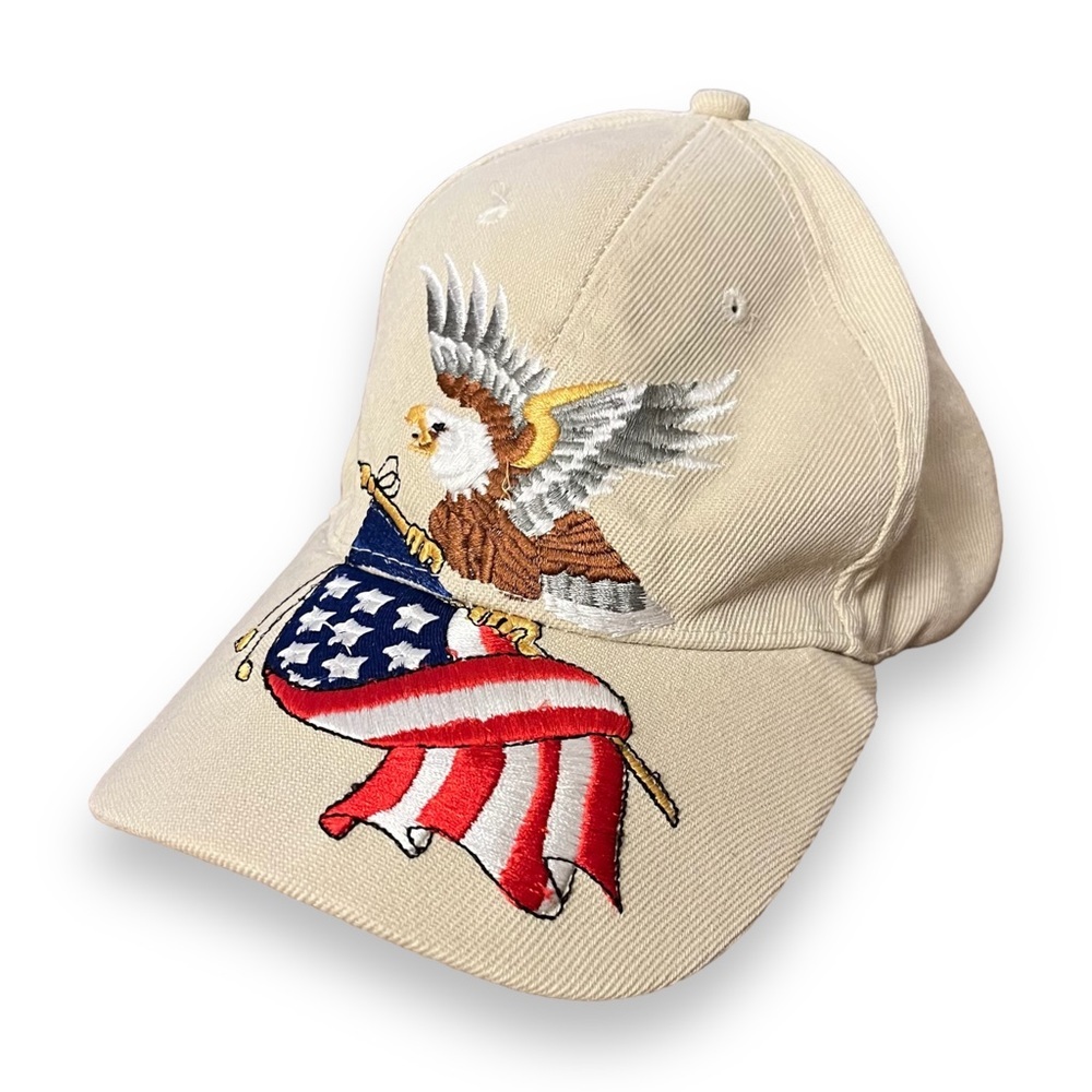 3/$30 Patriotic Eagle American Flag Embroidered Beige Cap